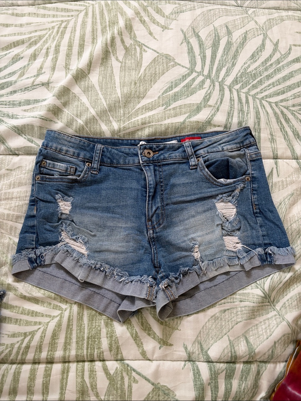 Celebrity Pink Light Blue Distressed Denim Shorts